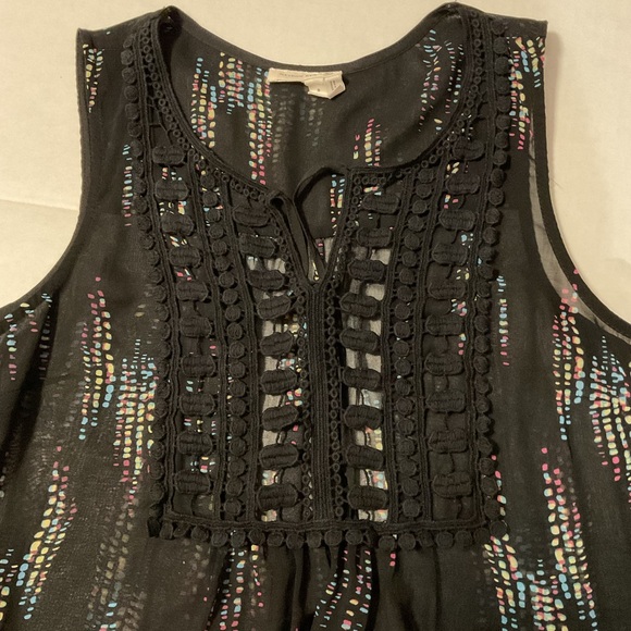 Meadow Rue Sheer Tank Top with Tassels Black with Multicolor Detail - Picture 5 of 7